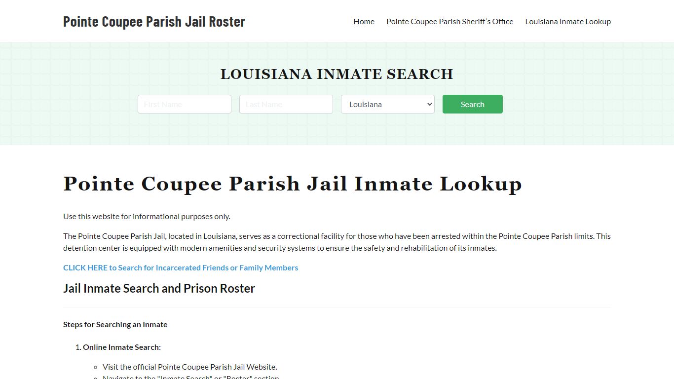 Pointe Coupee Parish Jail Roster Lookup, LA, Inmate Search